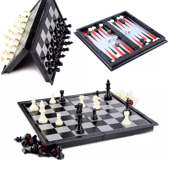 NEW Chess/Checkers/Backgammon Set, Portable Folding Travel Magnetic 3 In 1 Board - Picture 2 of 5